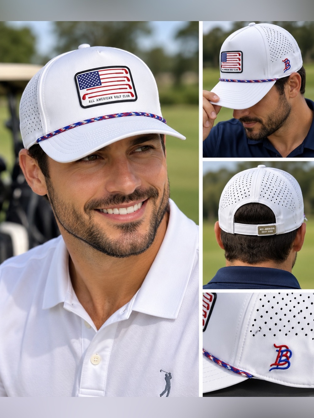 Branded Bills All American Golf Club 545 White Rope Golf Hat USA Flag